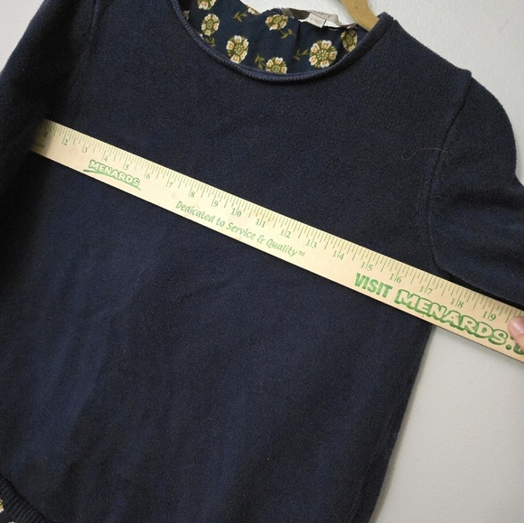 Ann Taylor LOFT Sweater Sz S Navy Tie Split Back Long Sleeve Mixed Media Top - Picture 2 of 12